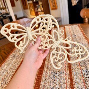 Vintage Mid-Century Modern Homco Faux Wicker Lace Wall Butterflies